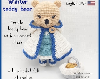 Amigurumi pattern bear in dress with cloak in english - crochet teddy bear in dress with a cloak, full tutorial