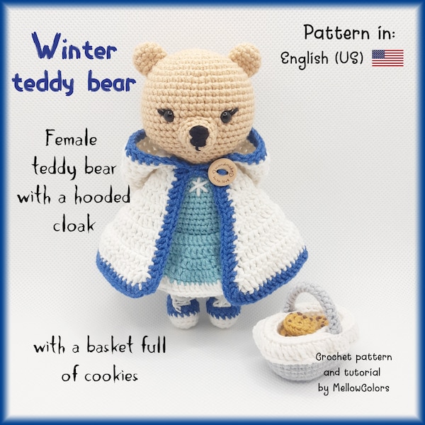 Amigurumi pattern bear in dress with cloak in english - crochet teddy bear in dress with a cloak, full tutorial