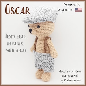 Amigurumi pattern bear in pants with cap in english - crochet teddy bear in pants, golf cap full tutorial