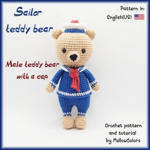 Amigurumi pattern sailor bear, male sailor teddy bear crochet tutorial