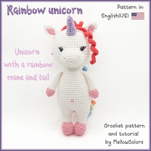 Amigurumi pattern rainbow unicorn, crochet unicorn tutorial