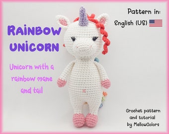 Amigurumi pattern rainbow unicorn, crochet unicorn tutorial