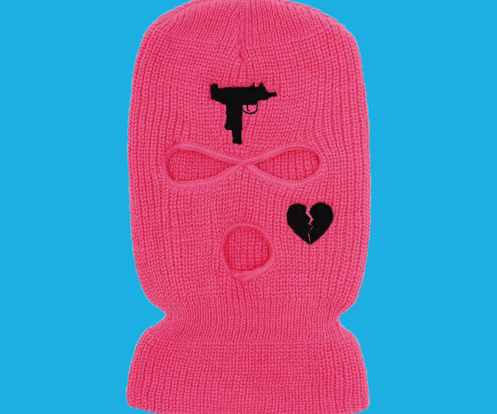 Ski Mask Pink UZI Pistol Broken Heart Embroidered Pink