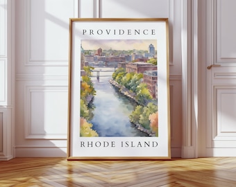 Providence Rhode Island Watercolor Print | Digital Download Cityscape Art | New England Wall Art | Historic Providence Poster
