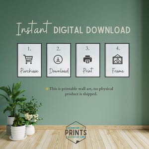 A printable wall art size guide displaying different file ratios and dimensions included in the digital download.