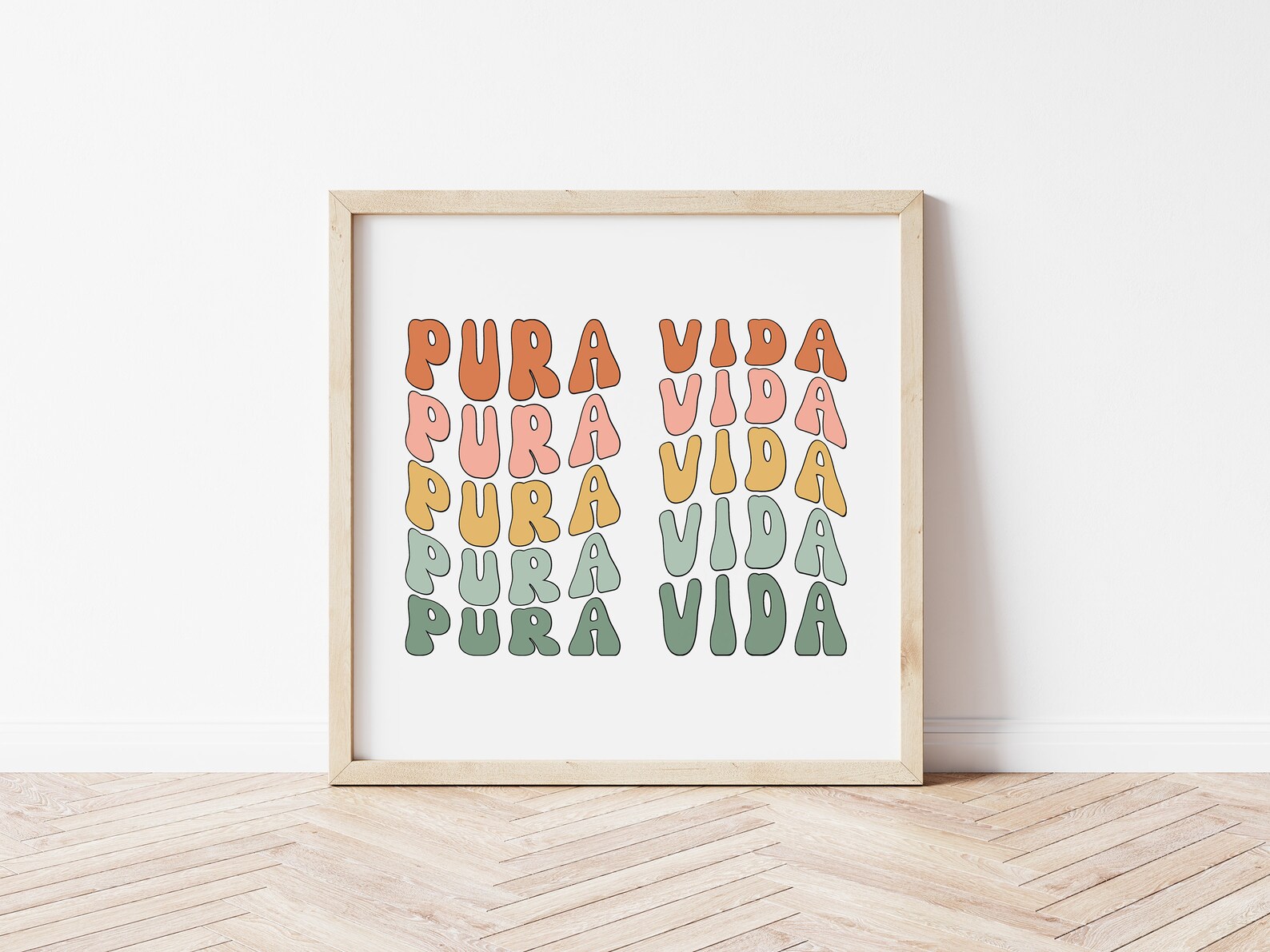 Retro Wavy Pura Vida Boho Color Printable | Square Pura Vida Costa Rica Wall Art Print ...