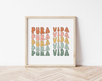 Retro Wavy Pura Vida Boho Color Printable | Square Pura Vida Costa Rica Wall Art Print | Bohemian Retro High Quality JPEG Instant Download