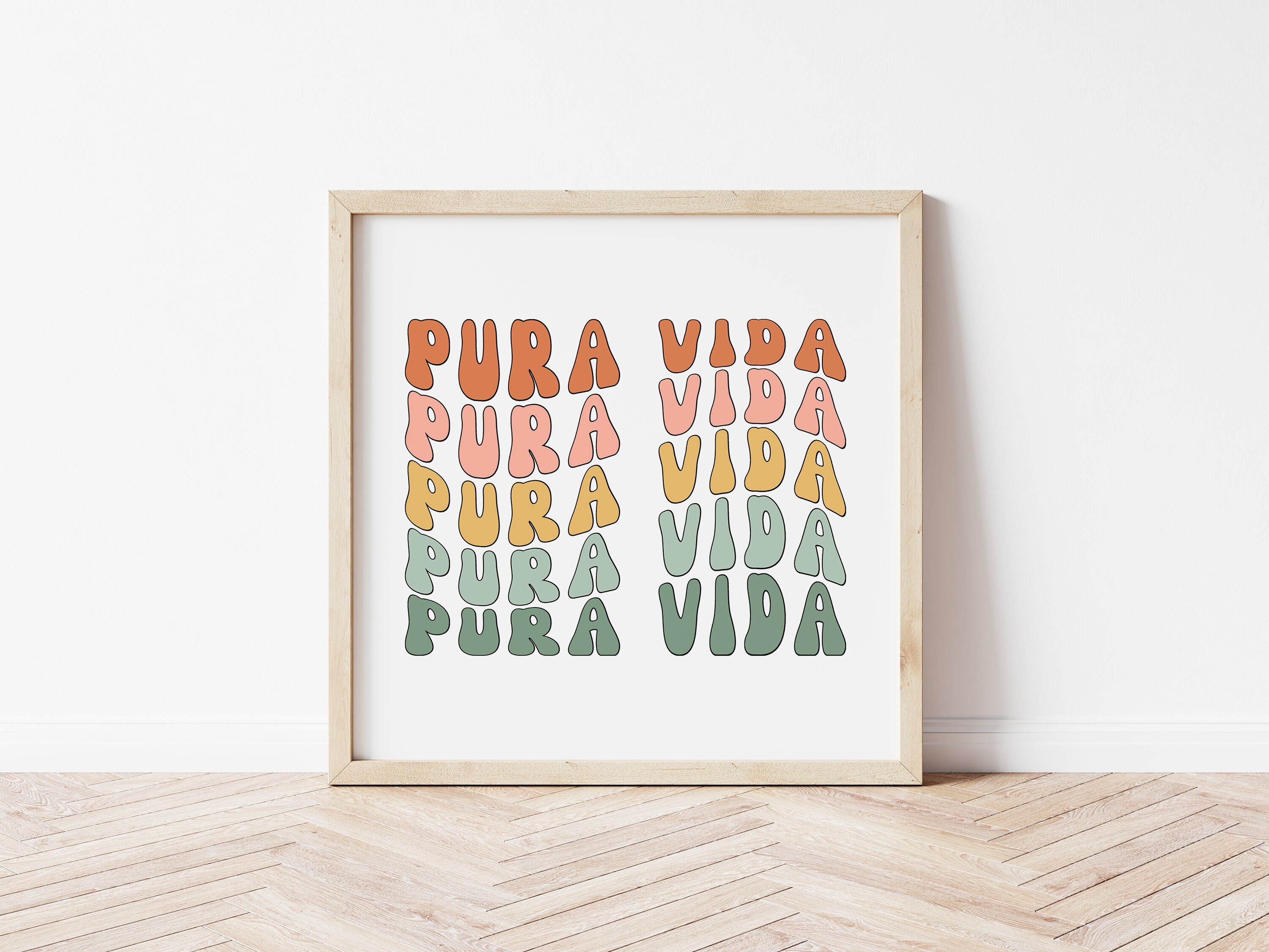 Retro Wavy Pura Vida Boho Color Printable | Square Pura Vida Costa Rica Wall Art Print ...