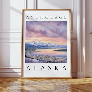 Anchorage Alaska Skyline Watercolor Print | Alaskan Wall Art | Digital Download for Home, Office, or Gift | Alaska Decor | Airbnb Decor