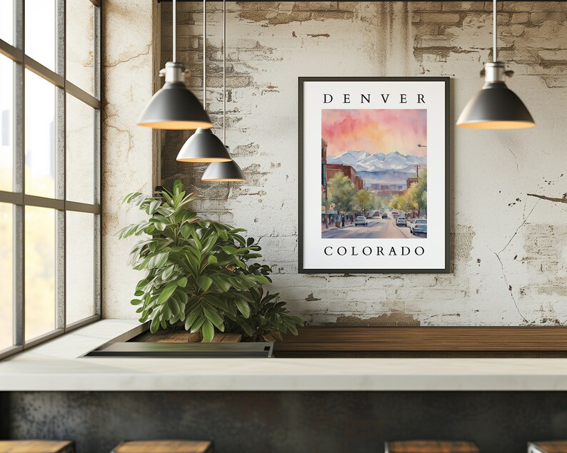Denver Colorado Watercolor Printable Mountain City Skyline Wall Art