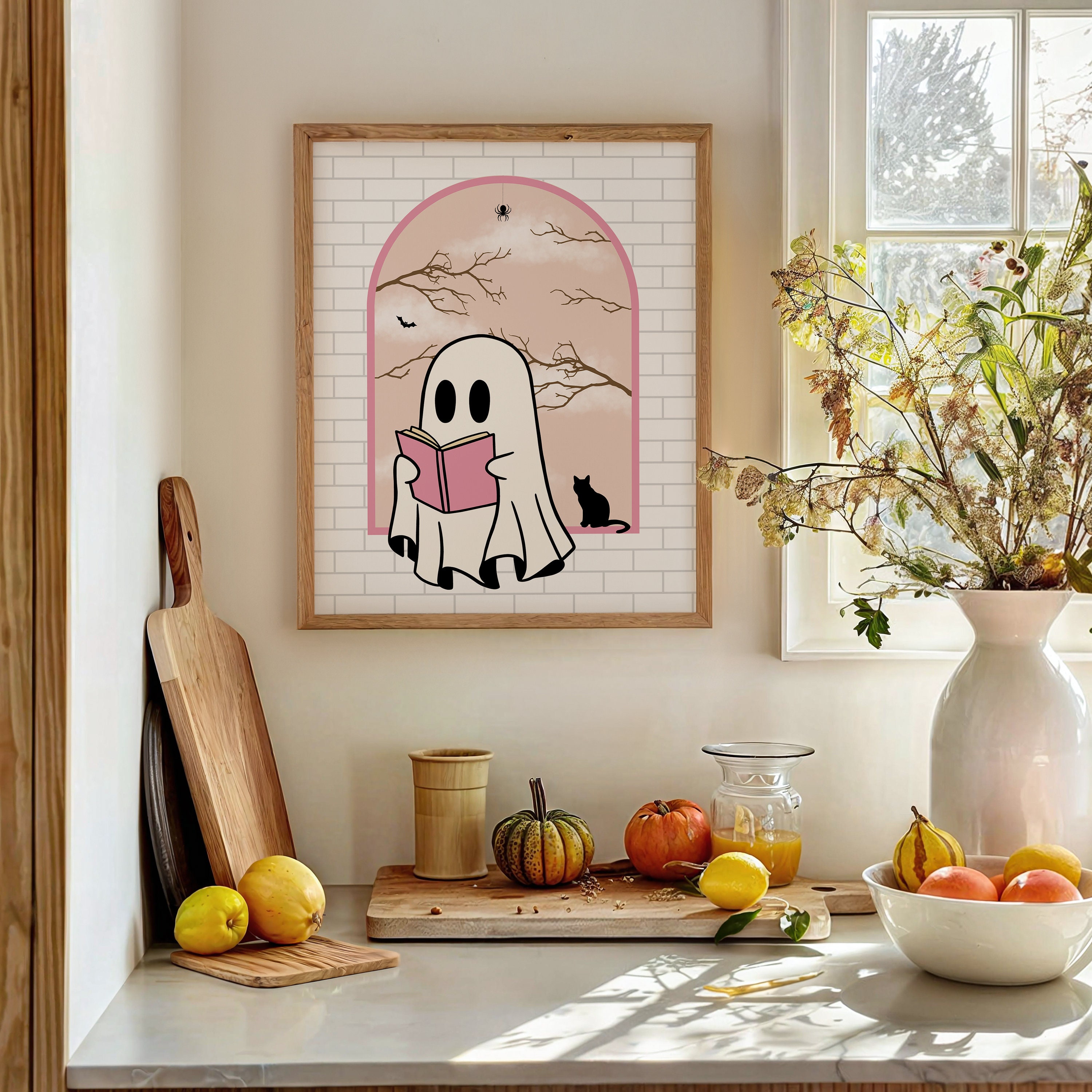 Reading Ghost Halloween Printable Wall Art | Pinkoween Print for Fall ...