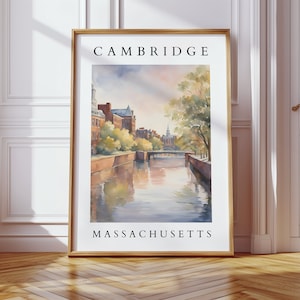 Cambridge Massachusetts Watercolor Printable Wall Art | Historic Cityscape Wall Art | Harvard and New England Decor | Digital Download