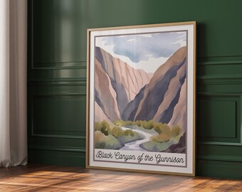 Muurkunst Black Canyon of the Gunnison | Print Colorado National Park | Aquarellandschap | Schilderachtig natuurkunstwerk | Digitale download