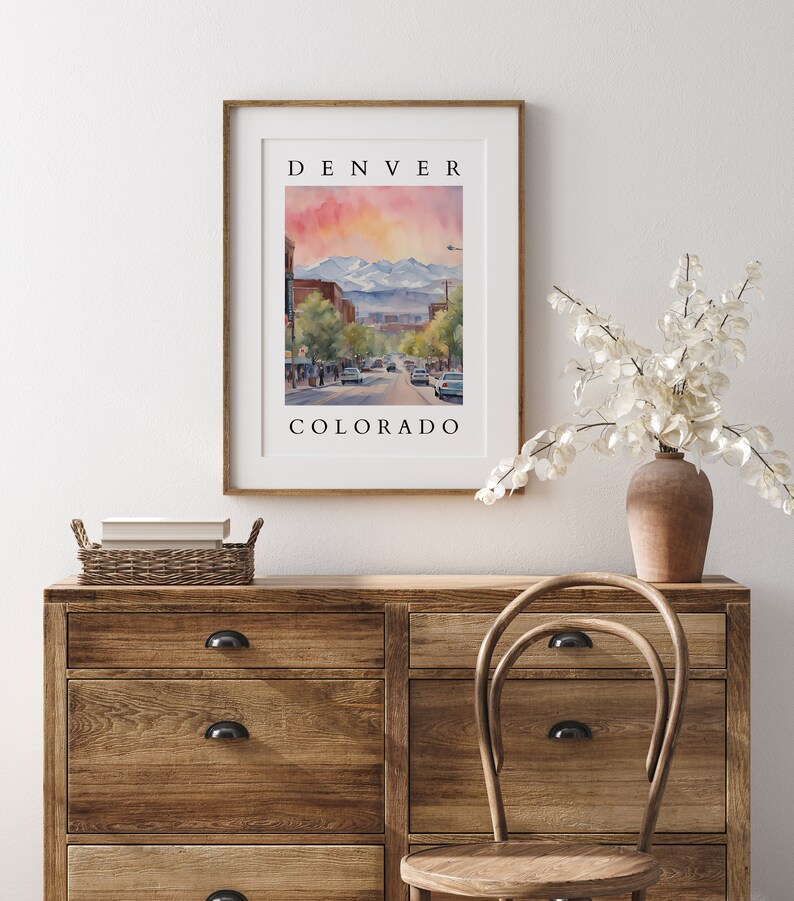 Denver Colorado Watercolor Printable Mountain City Skyline Wall Art
