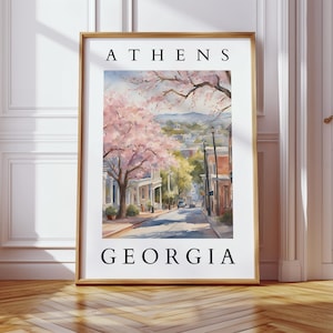 Athen Georgien Aquarell Printable | Historische Straßenkunst | Südstadt Dekor | Floraler Digitaler Download für zu Hause oder im Büro
