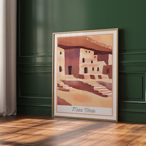 Mesa Verde National Park Printable | Cliff Dwelling Art Print | Ancient Ruins Wall Decor | Earth Tone Travel Poster | Southwest Adobe Home
