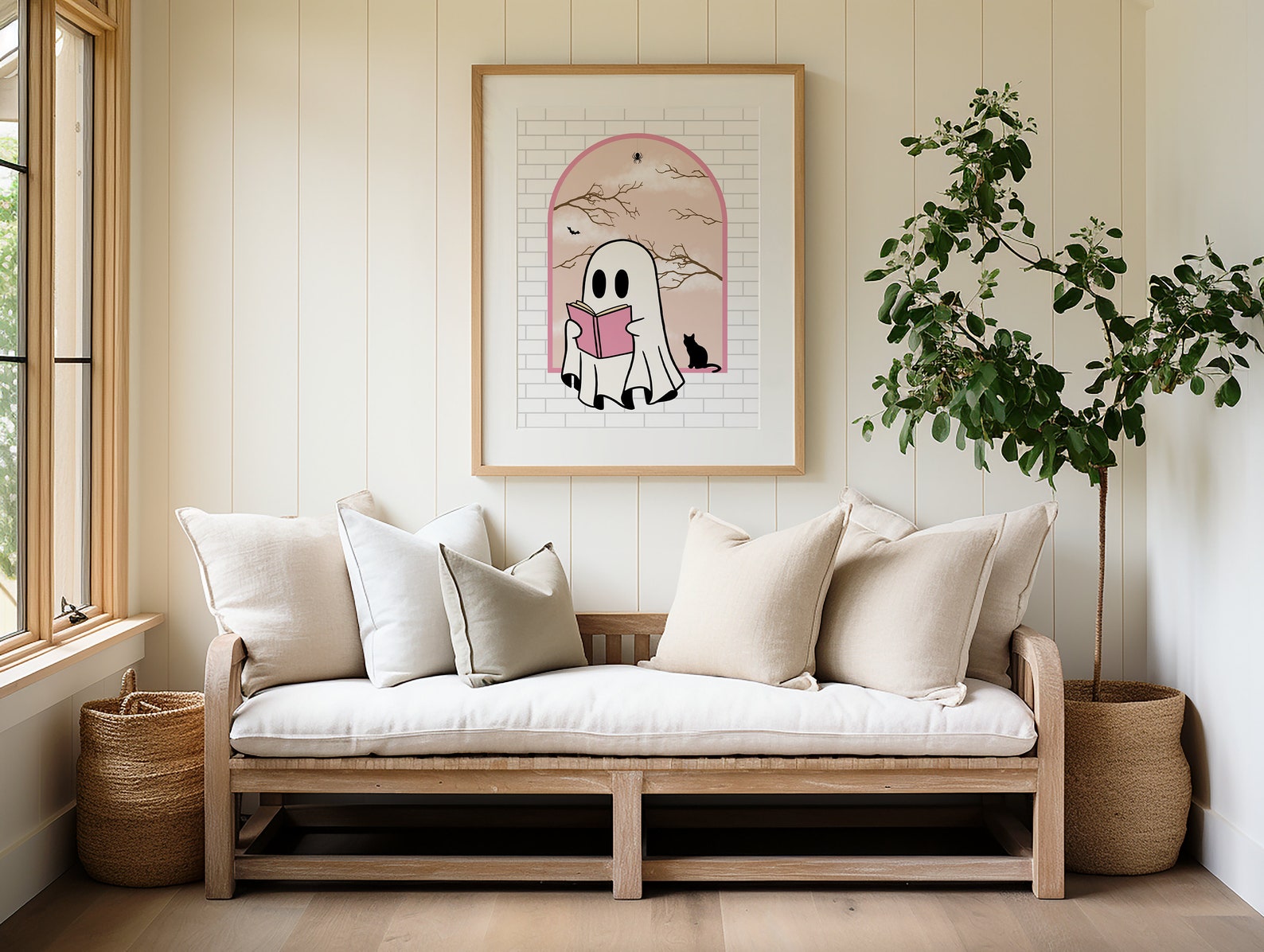 Reading Ghost Halloween Printable Wall Art | Pinkoween Print for Fall ...