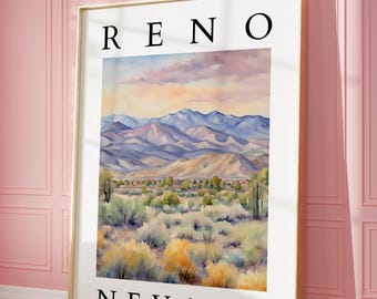 Reno Nevada Watercolor Art Print | Scenic Desert Landscape Wall Art | Nevada Digital Download Home Decor