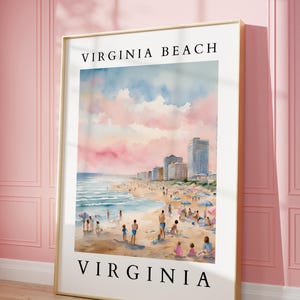 Virginia Beach Watercolor Printable | Coastal Wall Art | Digital Beach Scene Decor | Virginia Skyline Art