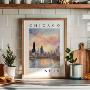 Chicago Illinois Watercolor Art Print | Skyline Cityscape Wall Art | Urban Landscape Home Decor | Digital Download