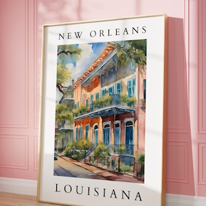 Impresión en acuarela de Nueva Orleans, Luisiana / Arte arquitectónico del Barrio Francés / Decoración de pared de Luisiana / Descarga digital de Nueva Orleans / Acuarela