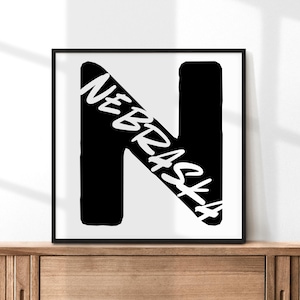Nebraska Typography Printable Wall Art | Modern Nebraska State Print | Black & White Digital Download | Minimalist Nebraska Wall Decor