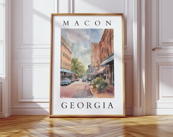 Macon Georgia Watercolor Printable | Historic Street Art | Southern City Decor | Vintage Cityscape Digital Download for Home or Office