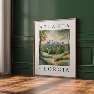 Atlanta Georgia Aquarell Druck | Stadtbild Kunst | Urban Natur Digitaler Download | Südsee Dekor für Zuhause oder im Büro