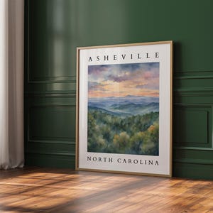 Asheville North Carolina Watercolor Printable | Blue Ridge Mountain Art | Digital Wall Art Decor | Scenic NC Landscape Print