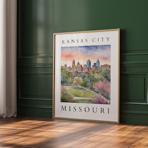 Kansas City Missouri Watercolor Printable | Digital Wall Art | Skyline Artwork | Midwest Decor