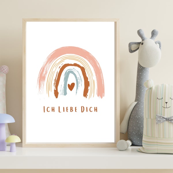 Ich Liebe Dich Rainbow Printable for Nursery Wall Art - I Love You Heart Rainbow German Bedroom Printable - German American Home Decor