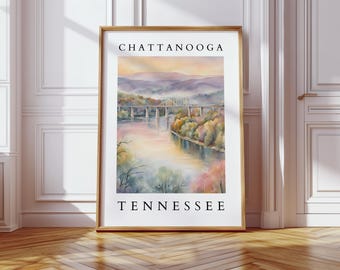 Chattanooga Tennessee Watercolor Printable | Scenic Bridge & River View Wall Art | Digital Download | Travel Art for Home Décor