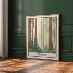Redwood Nationalpark Wand Kunst | Aquarell Wald druckbare | Neblige Redwood Bäume Dekor | Natur Landschaft Digital Download