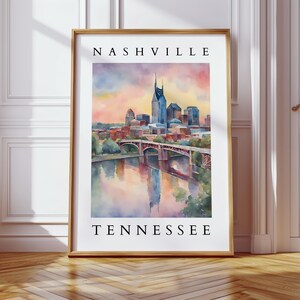 Nashville Skyline Watercolor Printable | Tennessee Digital Download Art | Music City Wall Art