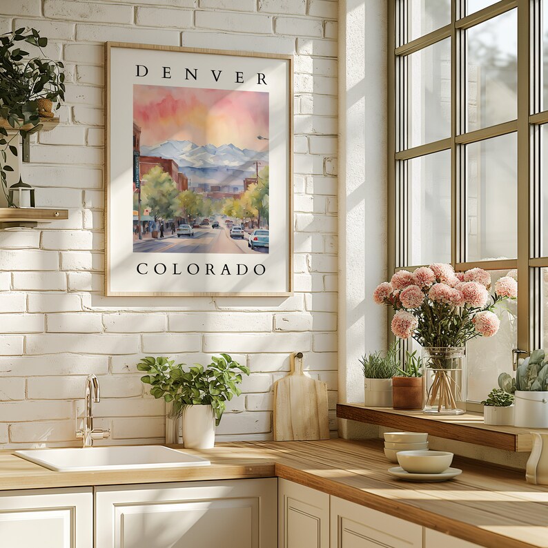 Denver Colorado Watercolor Printable Mountain City Skyline Wall Art