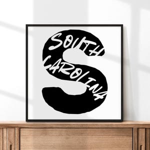 South Carolina Wall Art | Black & White State Print | Modern South Carolina Printable | SC Digital Download | Minimalist Home Decor