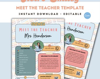 Meet the Teacher Template for Back to School Newsletter Retro Classroom Theme Flyer Canva Template for Meet the Teacher