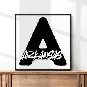 Arte imprimible de Arkansas / Póster del estado con letras en negrita / Arte mural moderno de Arkansas / Decoración de viaje / Descarga digital