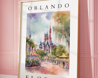 Orlando Florida Watercolor Printable | Magical Castle Wall Art | Digital Download for Kids&#39; Rooms, Nurseries, Home Decor or Disney Airbnb