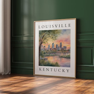 Aquarelprint Louisville Kentucky | Schilderachtige stadsgezichten | Kentucky wanddecoratie | Digitale download Louisville | Aquarel skylinekunst