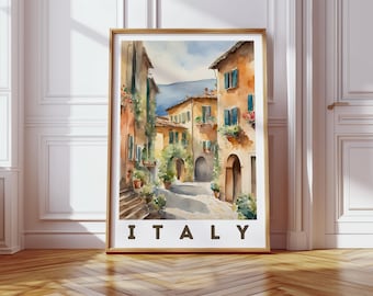 Italy Watercolor Art Print | Digital Download Wall Art | Tuscan Village Decor | Italian Print for Travel Lover Home Decor | Tuscany Inspired
