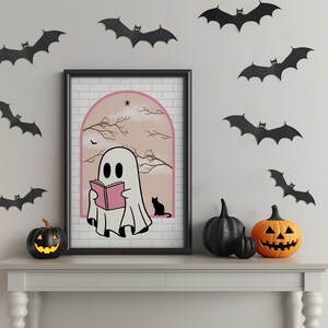 Reading Ghost Halloween Printable Wall Art | Pinkoween Print for Fall ...