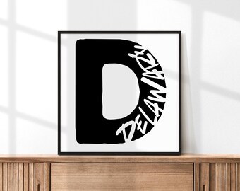 Delaware afdrukbare kunst | Zwart-witte staat muurkunst | Delaware typografie print | Digitale download | Modern minimalistisch interieur
