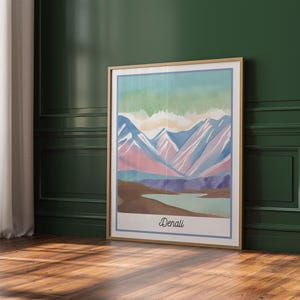 Denali National Park Poster | Alaska Mountain Wall Art | Watercolor Landscape Printable | National Park Series | Adventure Decor