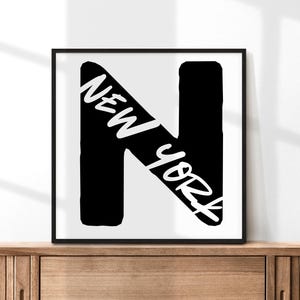New York Wall Art | NYC Digital Download | New York State Print | Modern Black and White Art | Minimalist Typography Print | Printable Art