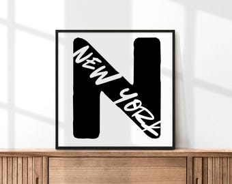 New York Wall Art | NYC Digital Download | New York State Print | Modern Black and White Art | Minimalist Typography Print | Printable Art