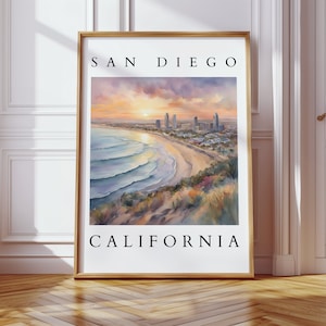 San Diego California Watercolor Print | Socal Beach Art | Coastal Sunset Digital Download | San Diego Wall Art for Home Decor | Socal Poster