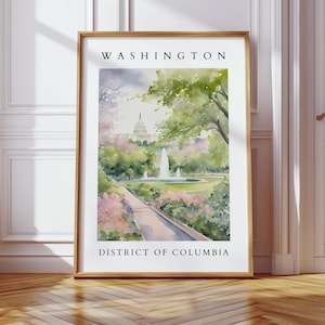 Aquarelle de Washington DC | Art numérique en téléchargement | Oeuvre d'art du Capitole | Décoration Washington | Décoration murale District de Columbia