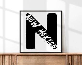 Arte de parede do Novo México | Impressão do Estado do Novo México | Tipografia minimalista em preto e branco | Download digital do Novo México | Decoração moderna do sudoeste