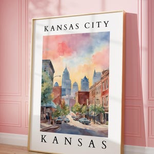 Kansas City Kansas Watercolor Print | Historic Cityscape Art | Kansas Wall Decor | Kansas City Digital Download | Watercolor Skyline Art